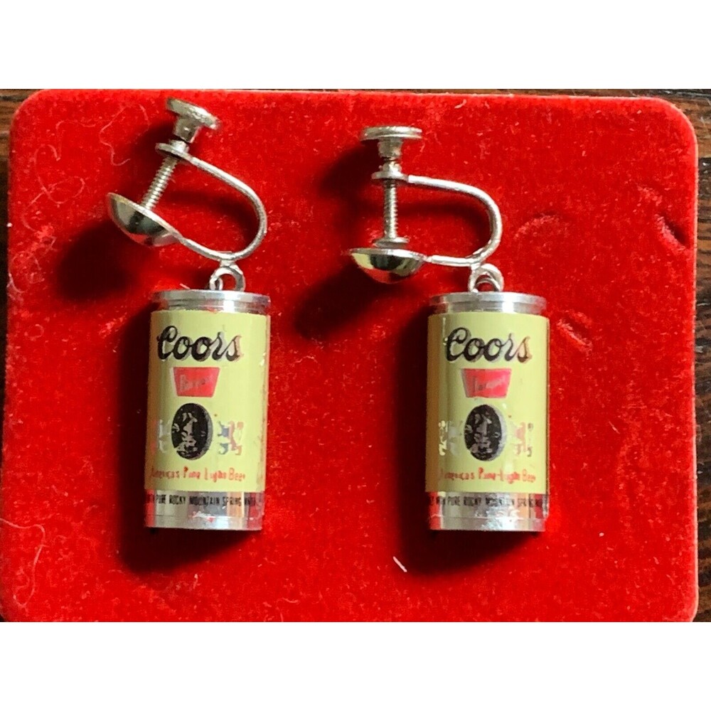 Vintage 70s Coors Beer Fashion Dangle Earrings - non-pierced NEW